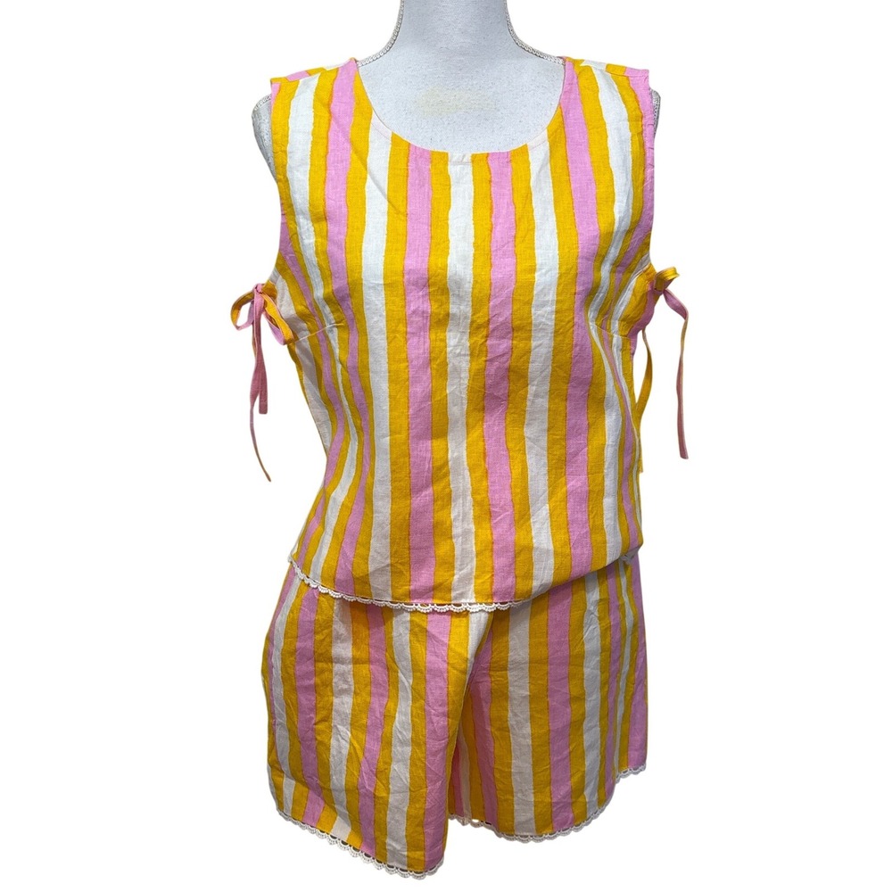 Women’s Pink and Yellow Striped Two-Piece Set